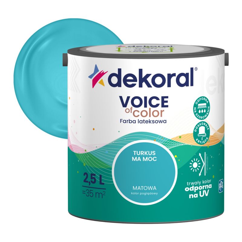 Farba kolorowa Dekoral Voice of Color turkus ma moc 2,5 l