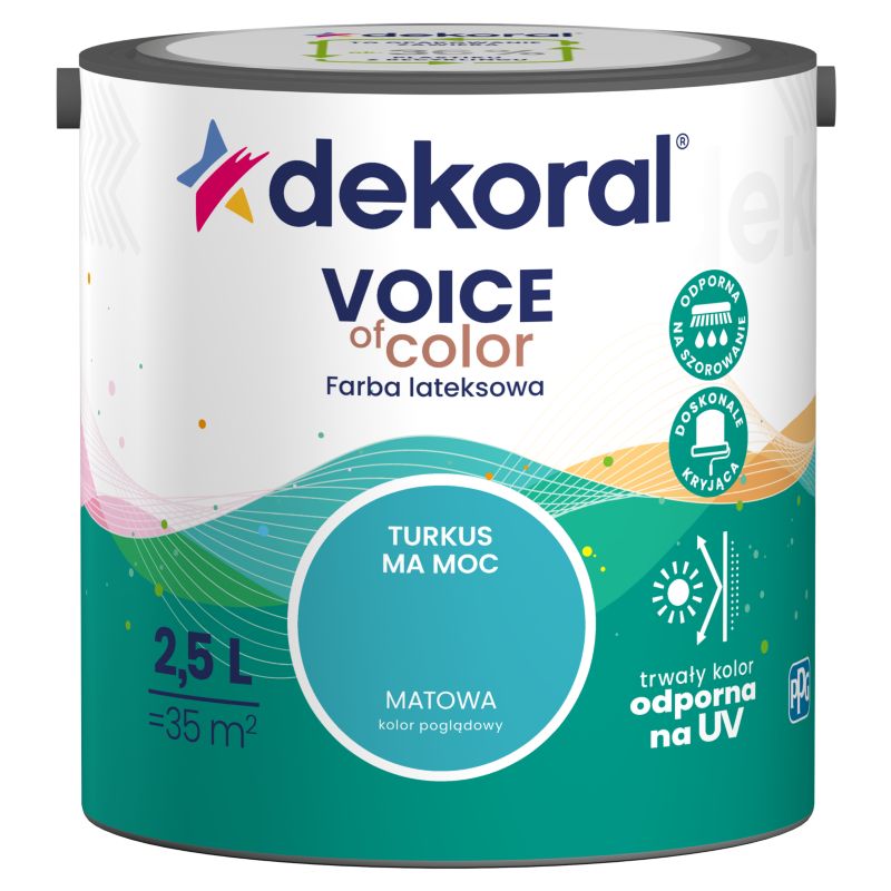 Farba kolorowa Dekoral Voice of Color turkus ma moc 2,5 l