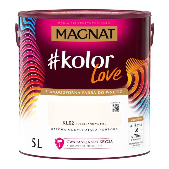 Farba kolorowa plamoodporna Magnat #kolorLove KL02 porcelanowa biel 5 l