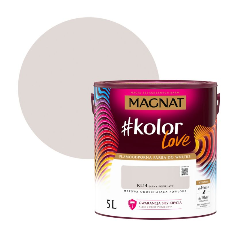 Farba kolorowa plamoodporna Magnat #kolorLove KL14 jasny popielaty 5 l