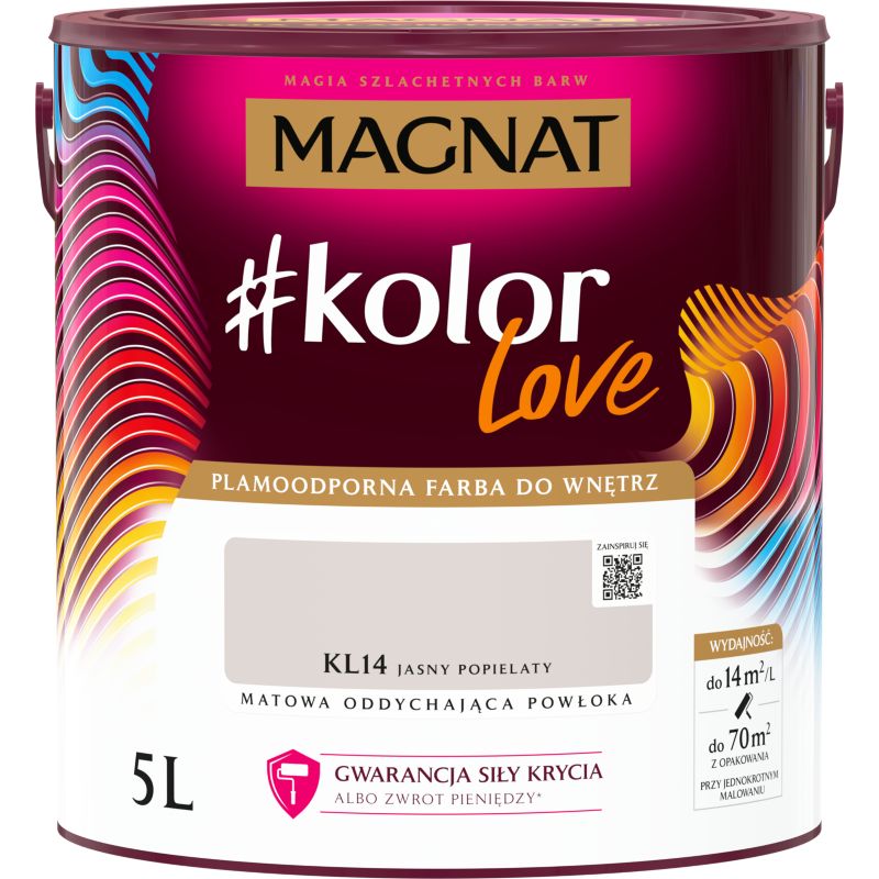 Farba kolorowa plamoodporna Magnat #kolorLove KL14 jasny popielaty 5 l