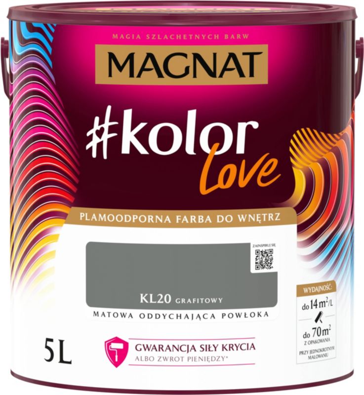 Farba kolorowa plamoodporna Magnat #kolorLove KL20 grafitowy 5 l