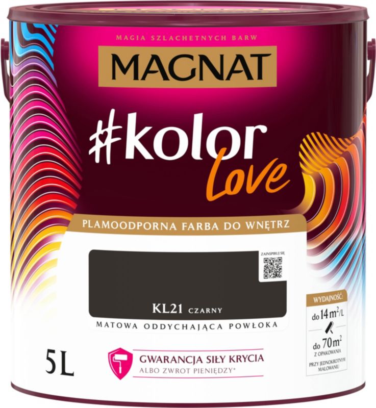 Farba kolorowa plamoodporna Magnat #kolorLove KL21 czarny 5 l
