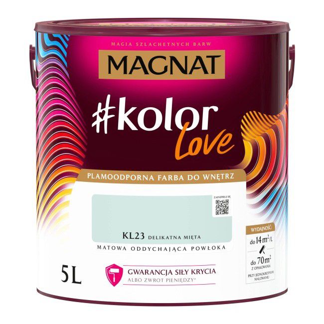 Farba kolorowa plamoodporna Magnat #kolorLove KL23 delikatna mięta 5 l