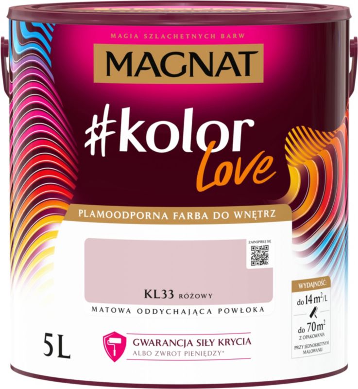 Farba kolorowa plamoodporna Magnat #kolorLove KL33 różowy 5 l