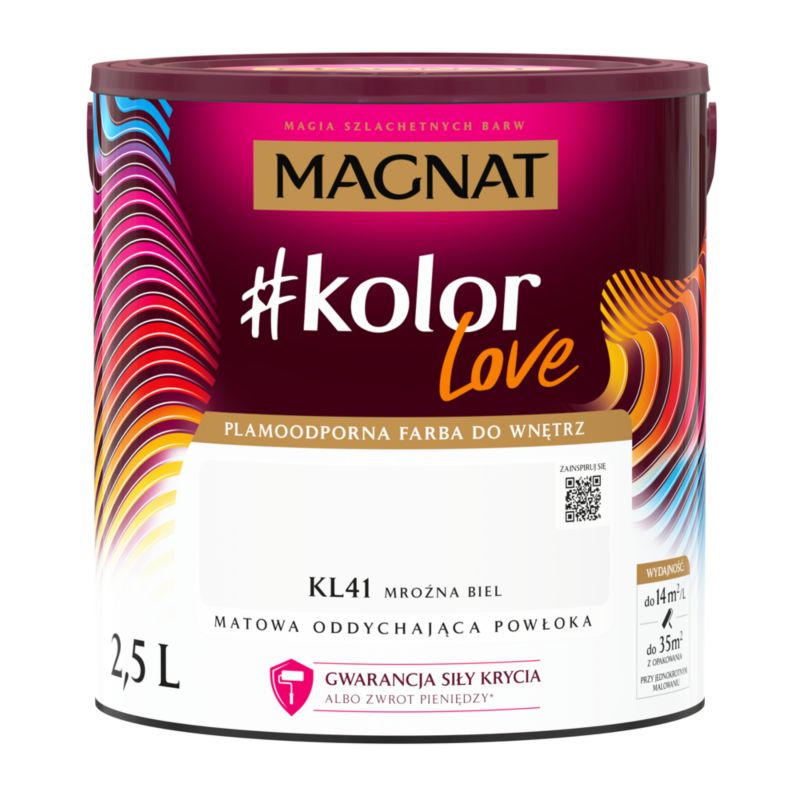 Farba kolorowa plamoodporna Magnat #kolorLove KL41 mroźna biel 2,5 l