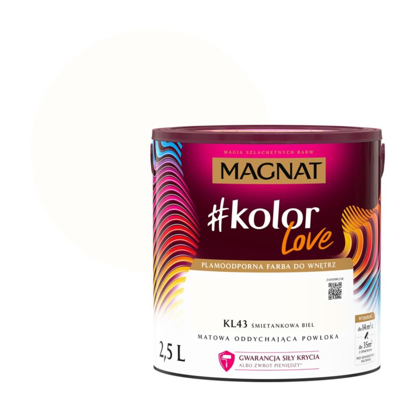 Farba kolorowa plamoodporna Magnat #kolorLove KL43 śmietankowa biel 2,5 l