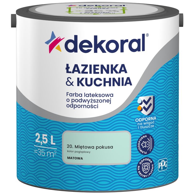 Farba lateksowa Dekoral Łazienka i Kuchnia miętowa pokusa 2,5 l