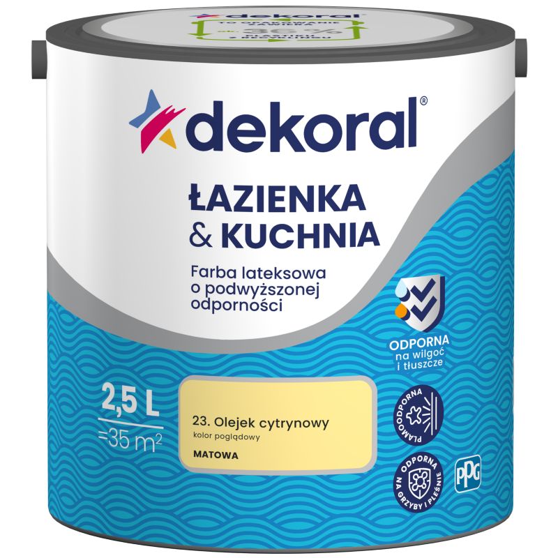 Farba lateksowa Dekoral Łazienka i Kuchnia olejek cytrynowy 2,5 l