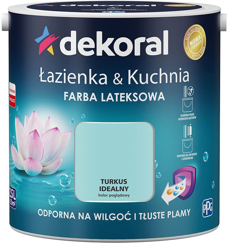 Farba lateksowa Dekoral Łazienka i Kuchnia turkus idealny 2,5 l