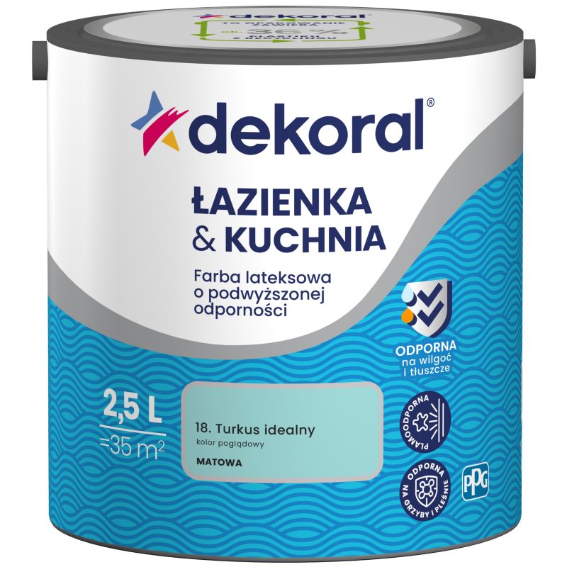 Farba lateksowa Dekoral Łazienka i Kuchnia turkus idealny 2,5 l