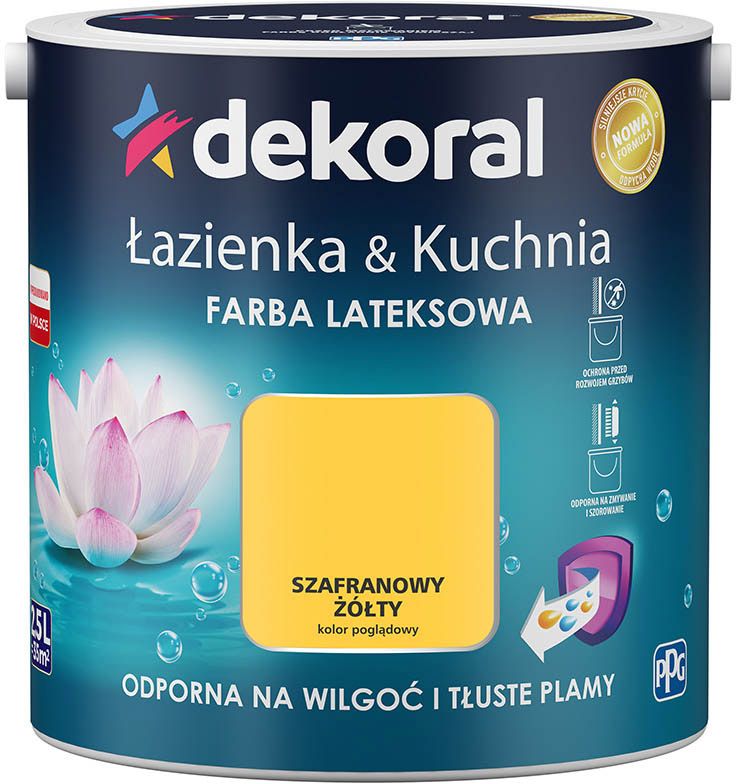 Farba lateksowa Dekoral Łazienka i Kuchnia żółty szafranowy 2,5 l