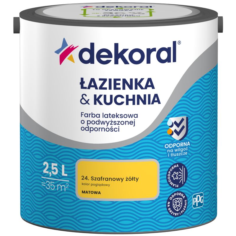 Farba lateksowa Dekoral Łazienka i Kuchnia żółty szafranowy 2,5 l