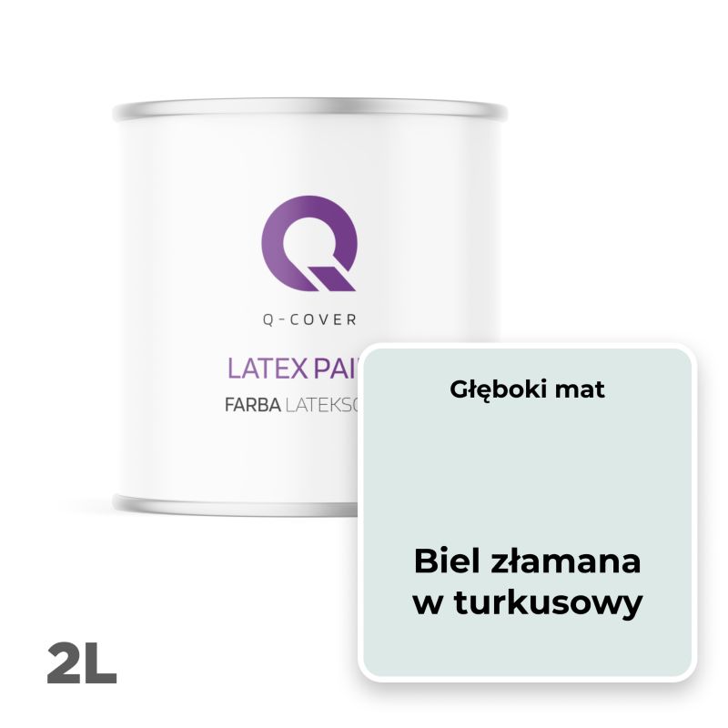 Farba Lateksowa Do Ścian i Sufitów Q-Cover Biel złamana w turkusowy H1576 Głęboki Mat 2L