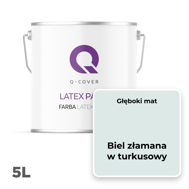 Farba Lateksowa Do Ścian i Sufitów Q-Cover Biel złamana w turkusowy H1576 Głęboki Mat 5L