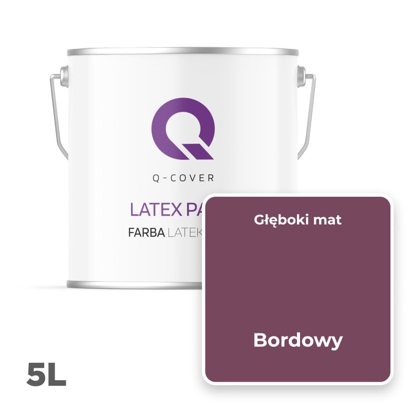Farba Lateksowa Do Ścian i Sufitów Q-Cover Bordowy H2809 Głęboki Mat 5L