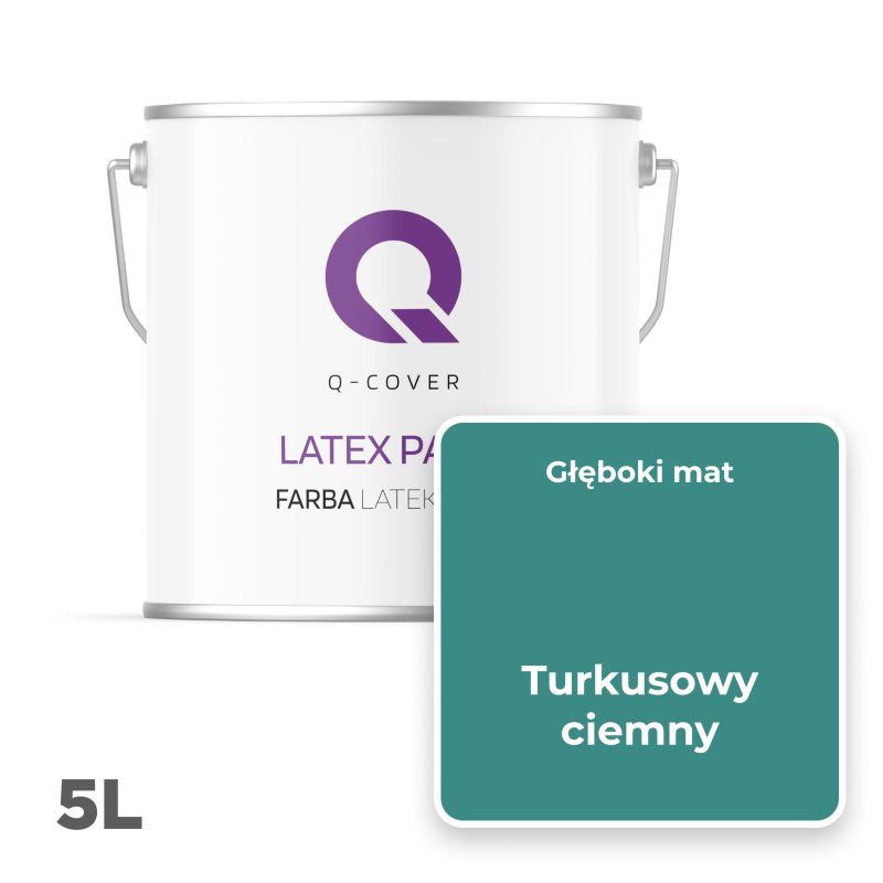 Farba Lateksowa Do Ścian i Sufitów Q-Cover Turkusowy ciemny H1421 Głęboki Mat 5L