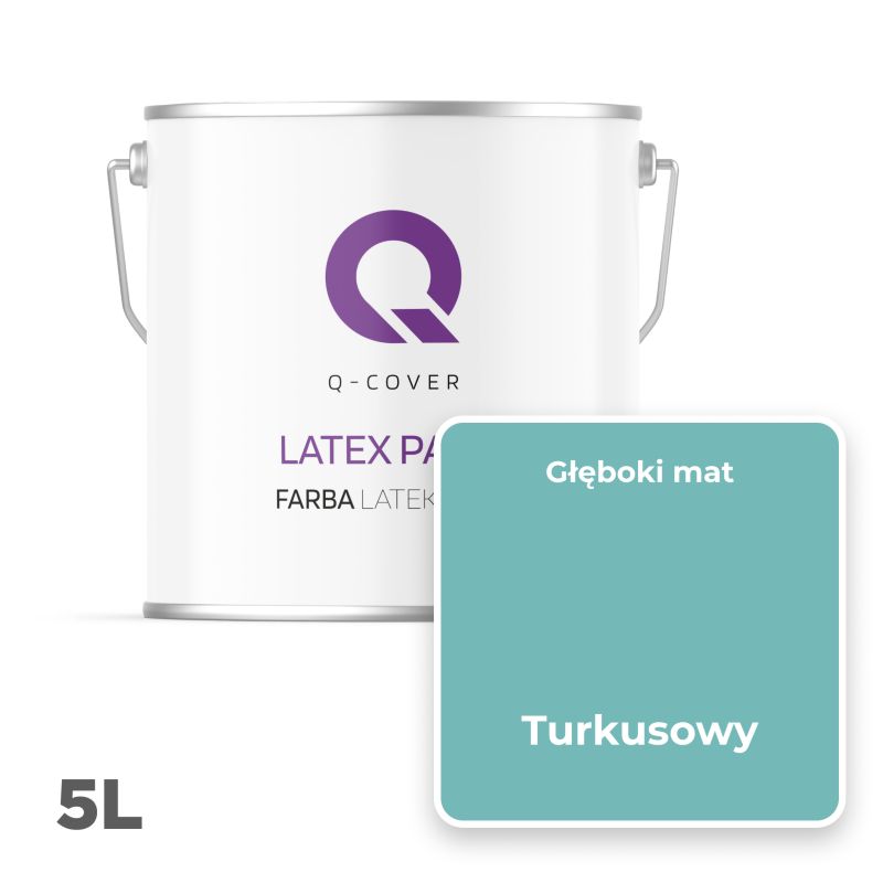 Farba Lateksowa Do Ścian i Sufitów Q-Cover Turkusowy H1441 Głęboki Mat 5L