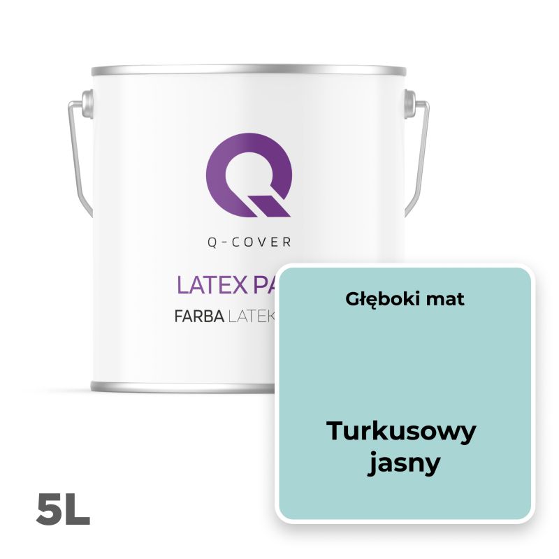 Farba Lateksowa Do Ścian i Sufitów Q-Cover Turkusowy jasny H1462 Głęboki Mat 5L
