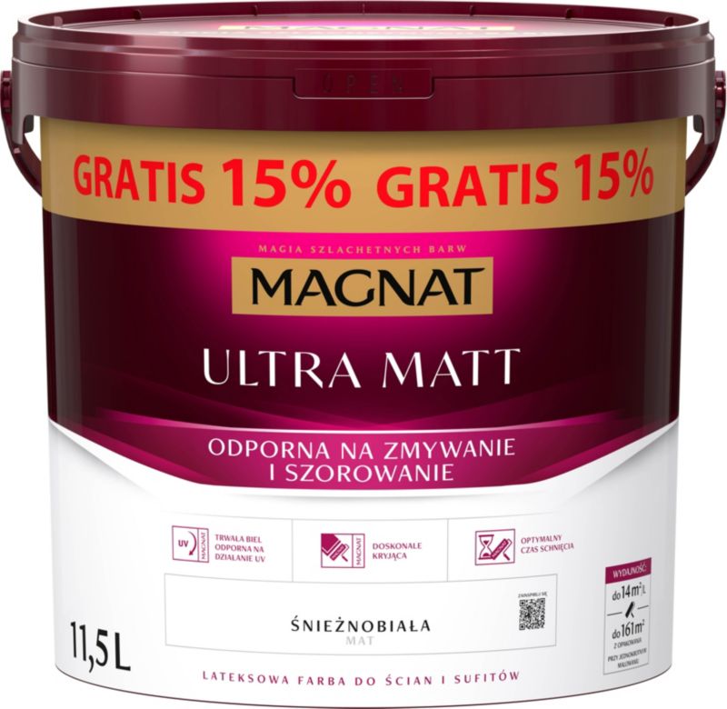 Farba lateksowa Magnat Ultra Matt biała 11,5 l