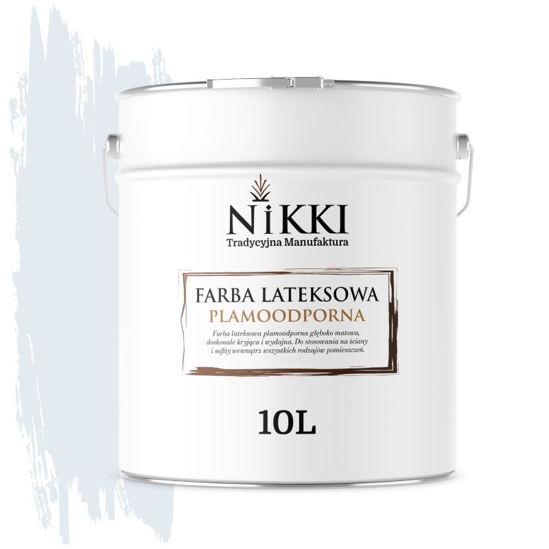 Farba Lateksowa Premium do Ścian i Sufitów Odporna na Plamy NIKKI Biel złamana w błękit H0179 Głęboki Mat 10L
