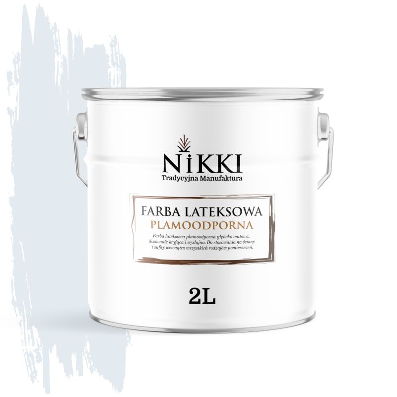 Farba Lateksowa Premium do Ścian i Sufitów Odporna na Plamy NIKKI Biel złamana w błękit H0179 Głęboki Mat 2L