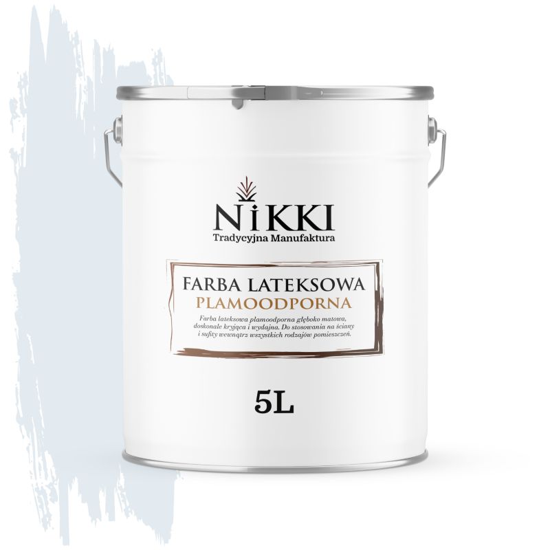 Farba Lateksowa Premium do Ścian i Sufitów Odporna na Plamy NIKKI Biel złamana w błękit H0179 Głęboki Mat 5L
