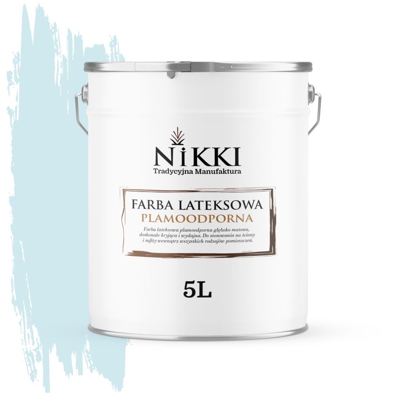 Farba Lateksowa Premium do Ścian i Sufitów Odporna na Plamy NIKKI Biel złamana w niebeski H0378 Głęboki Mat 5L