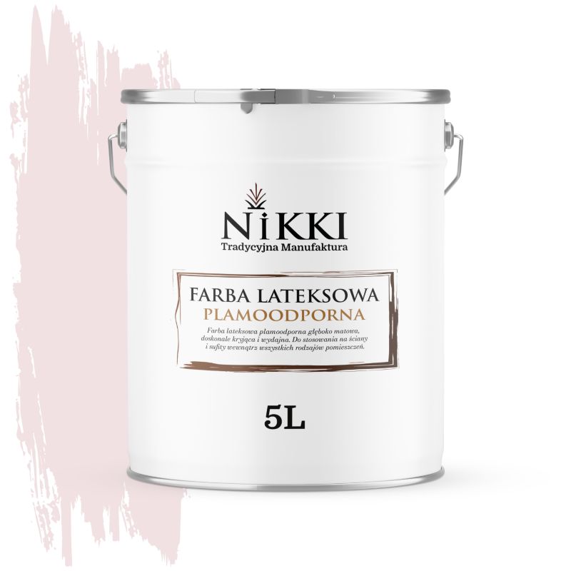Farba Lateksowa Premium do Ścian i Sufitów Odporna na Plamy NIKKI Biel złamana w róż H3678 Głęboki Mat 5L