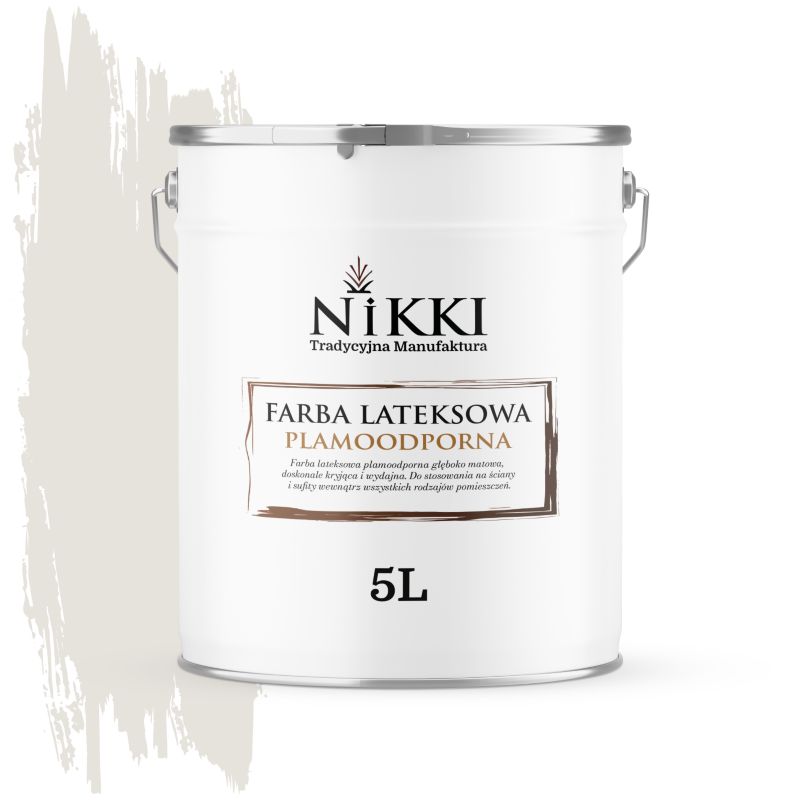 Farba Lateksowa Premium do Ścian i Sufitów Odporna na Plamy NIKKI Biel złamana w szary H1276 Głęboki Mat 5L