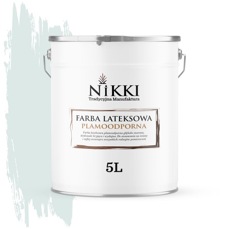 Farba Lateksowa Premium do Ścian i Sufitów Odporna na Plamy NIKKI Biel złamana w turkusowy H1576 Głęboki Mat 5L