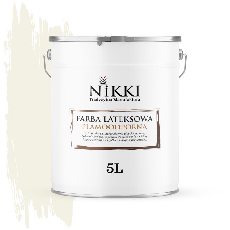 Farba Lateksowa Premium do Ścian i Sufitów Odporna na Plamy NIKKI Biel złamana w żółty H6984 Głęboki Mat 5L