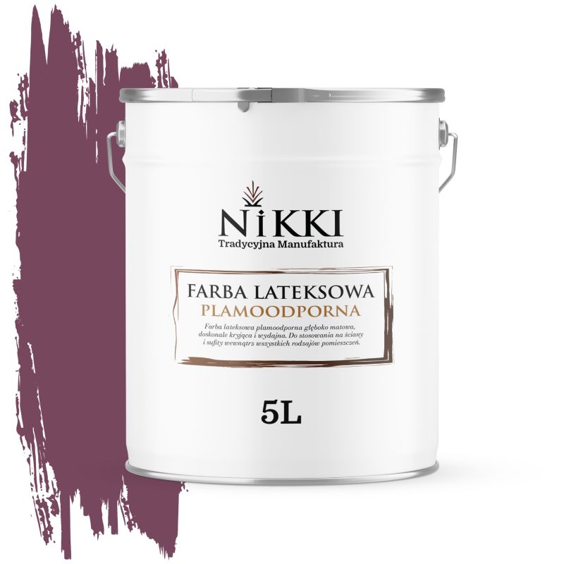 Farba Lateksowa Premium do Ścian i Sufitów Odporna na Plamy NIKKI Bordowy H2809 Głęboki Mat 5L
