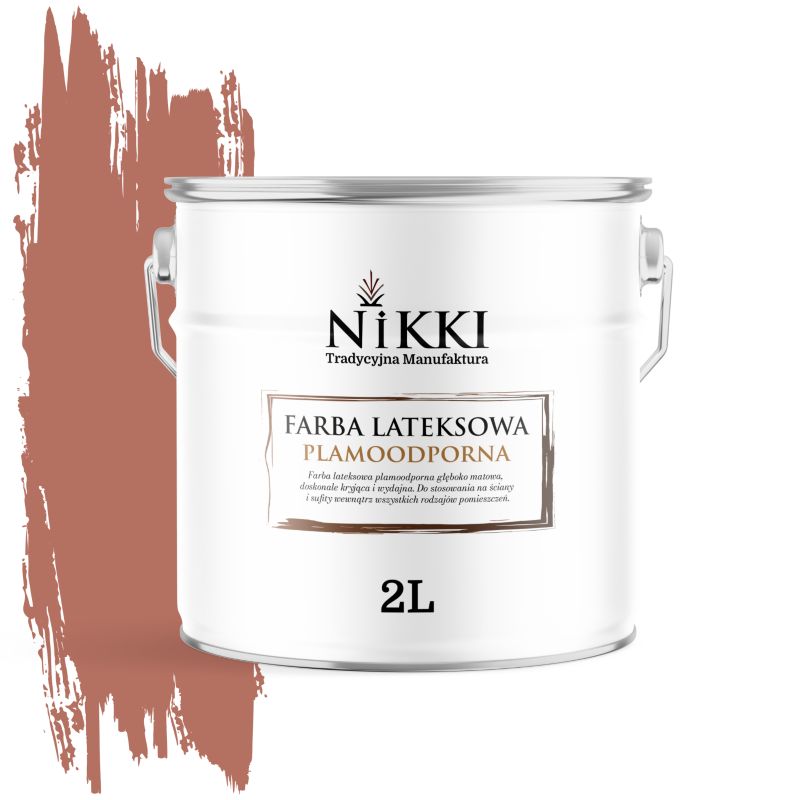 Farba Lateksowa Premium do Ścian i Sufitów Odporna na Plamy NIKKI Ceglasty H4728 Głęboki Mat 2L