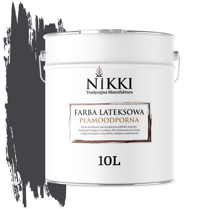 Farba Lateksowa Premium do Ścian i Sufitów Odporna na Plamy NIKKI Czarny H0907 Głęboki Mat 10L