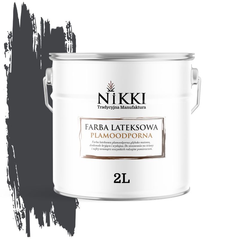 Farba Lateksowa Premium do Ścian i Sufitów Odporna na Plamy NIKKI Czarny H0907 Głęboki Mat 2L