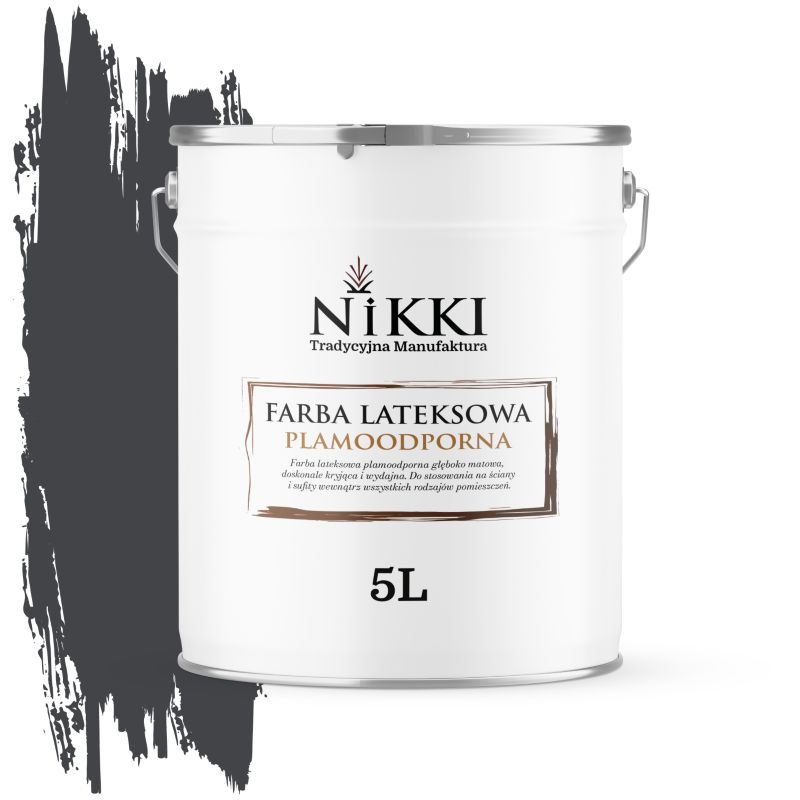 Farba Lateksowa Premium do Ścian i Sufitów Odporna na Plamy NIKKI Czarny H0907 Głęboki Mat 5L