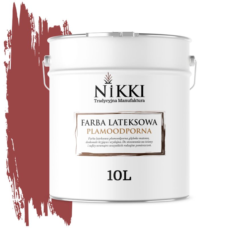 Farba Lateksowa Premium do Ścian i Sufitów Odporna na Plamy NIKKI Czerwony ciemny H3412 Głęboki Mat 10L