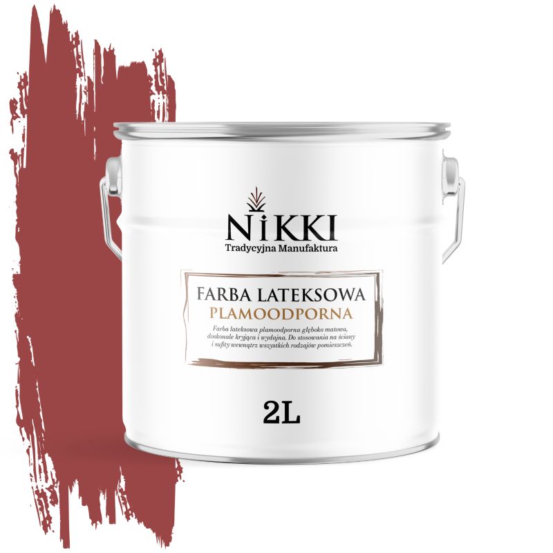 Farba Lateksowa Premium do Ścian i Sufitów Odporna na Plamy NIKKI Czerwony ciemny H3412 Głęboki Mat 2L