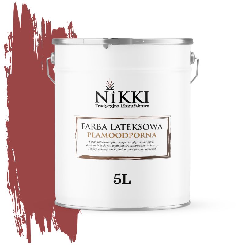 Farba Lateksowa Premium do Ścian i Sufitów Odporna na Plamy NIKKI Czerwony ciemny H3412 Głęboki Mat 5L