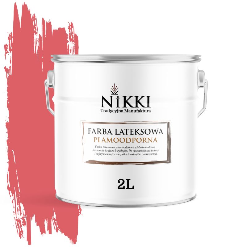 Farba Lateksowa Premium do Ścian i Sufitów Odporna na Plamy NIKKI Czerwony H3525 Głęboki Mat 2L