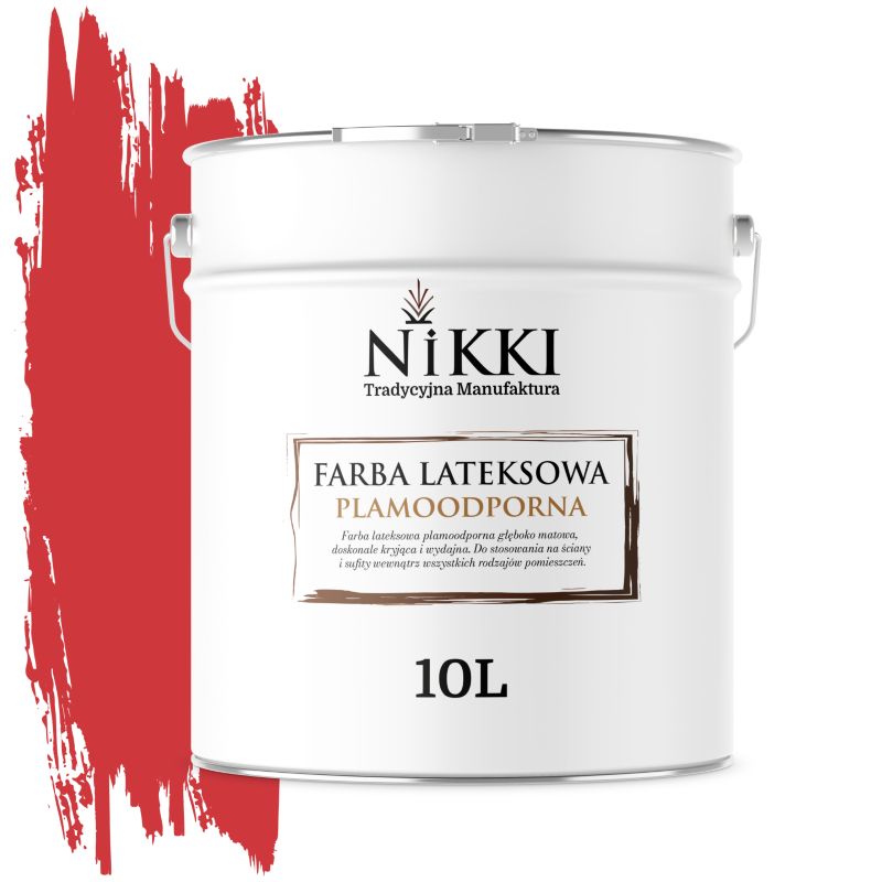 Farba Lateksowa Premium do Ścian i Sufitów Odporna na Plamy NIKKI Czerwony ognisty H3516 Głęboki Mat 10L