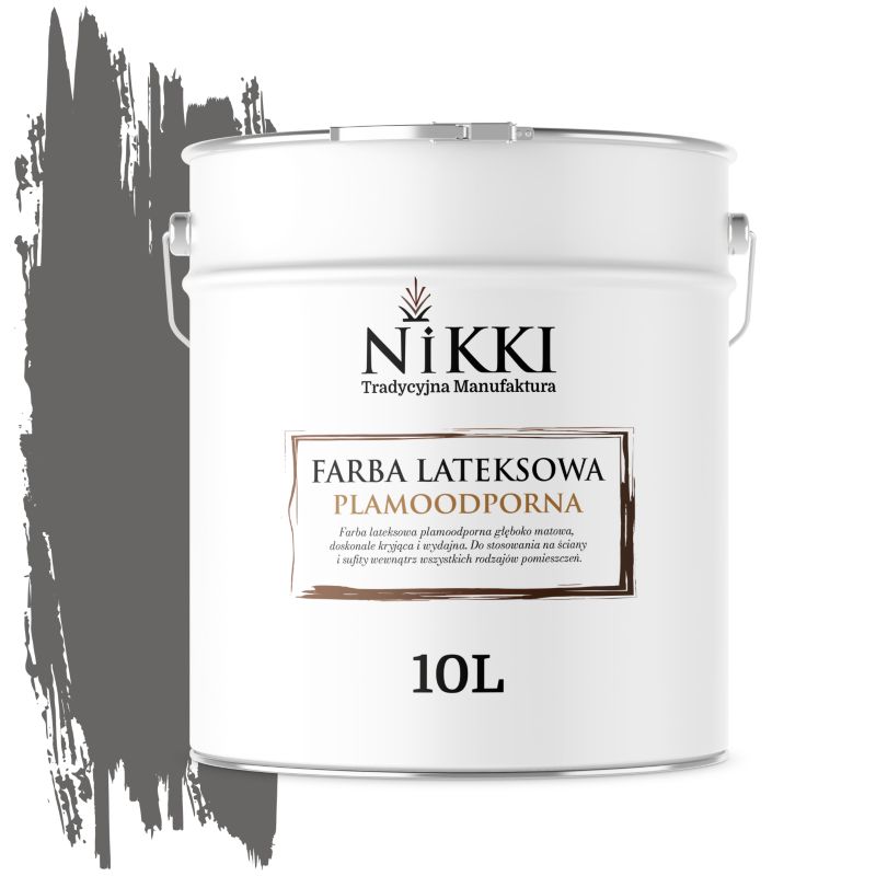 Farba Lateksowa Premium do Ścian i Sufitów Odporna na Plamy NIKKI Grafitowy H1213 Głęboki Mat 10L