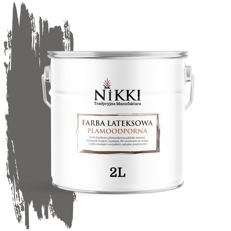 Farba Lateksowa Premium do Ścian i Sufitów Odporna na Plamy NIKKI Grafitowy H1213 Głęboki Mat 2L