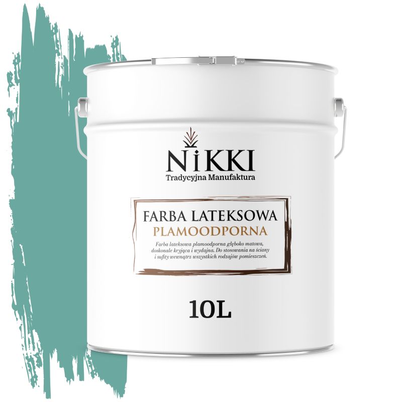 Farba Lateksowa Premium do Ścian i Sufitów Odporna na Plamy NIKKI Miętowy ciemny H1533 Głęboki Mat 10L