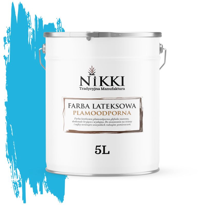 Farba Lateksowa Premium do Ścian i Sufitów Odporna na Plamy NIKKI Niebieski H0340 Głęboki Mat 5L