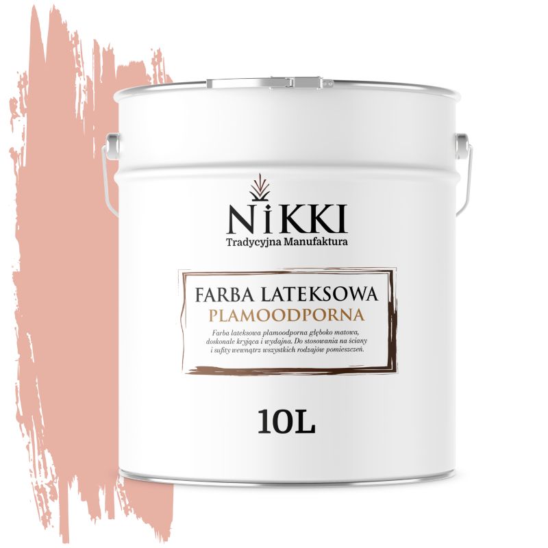 Farba Lateksowa Premium do Ścian i Sufitów Odporna na Plamy NIKKI Łososiowy jasny H5551 Głęboki Mat 10L