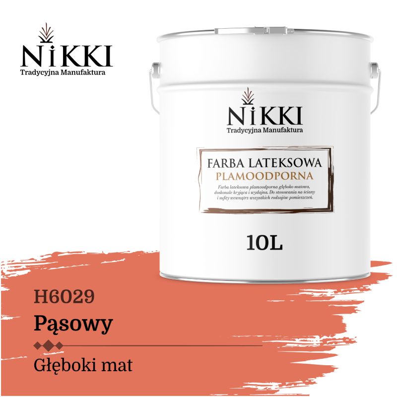 Farba Lateksowa Premium do Ścian i Sufitów Odporna na Plamy NIKKI Pąsowy H6029 Głęboki Mat 10L
