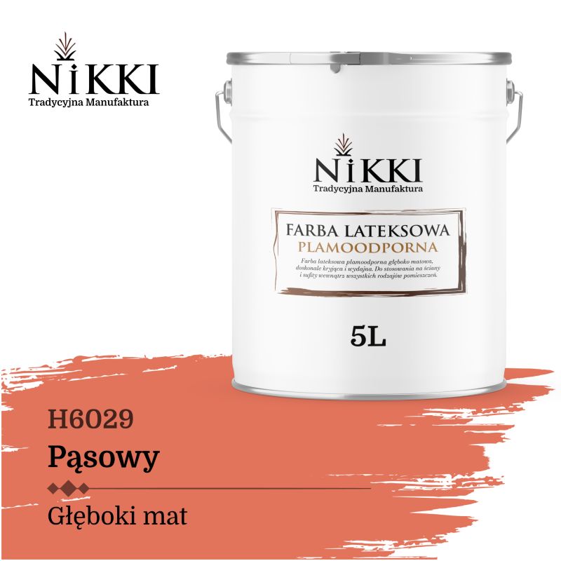 Farba Lateksowa Premium do Ścian i Sufitów Odporna na Plamy NIKKI Pąsowy H6029 Głęboki Mat 5L