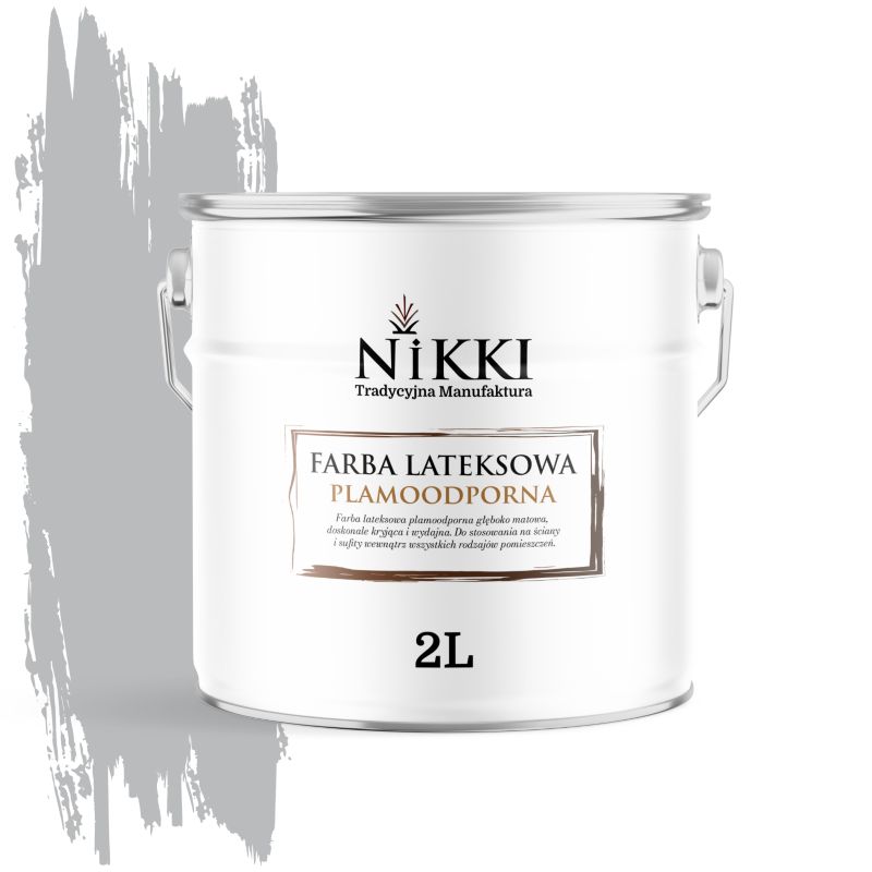 Farba Lateksowa Premium do Ścian i Sufitów Odporna na Plamy NIKKI Szary H1050 Głęboki Mat 2L
